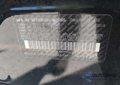 2019 Mitsubishi Mirage Es из США, поврежденный, VIN ML32A3HJ6KH006171